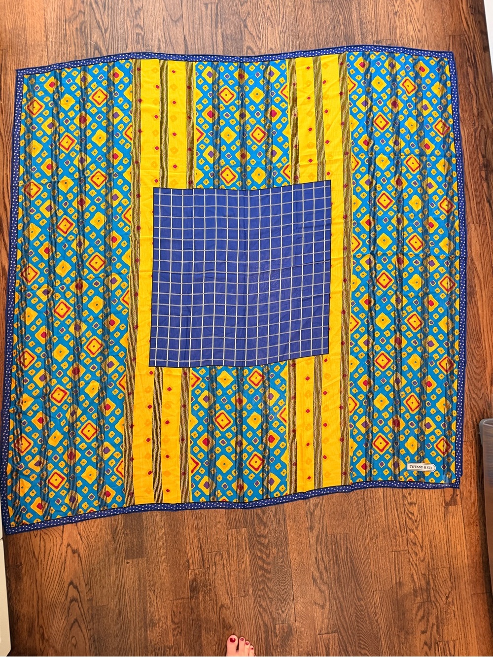Tiffany & Co. Blue, Yellow & Green Patterned Silk Scarf
